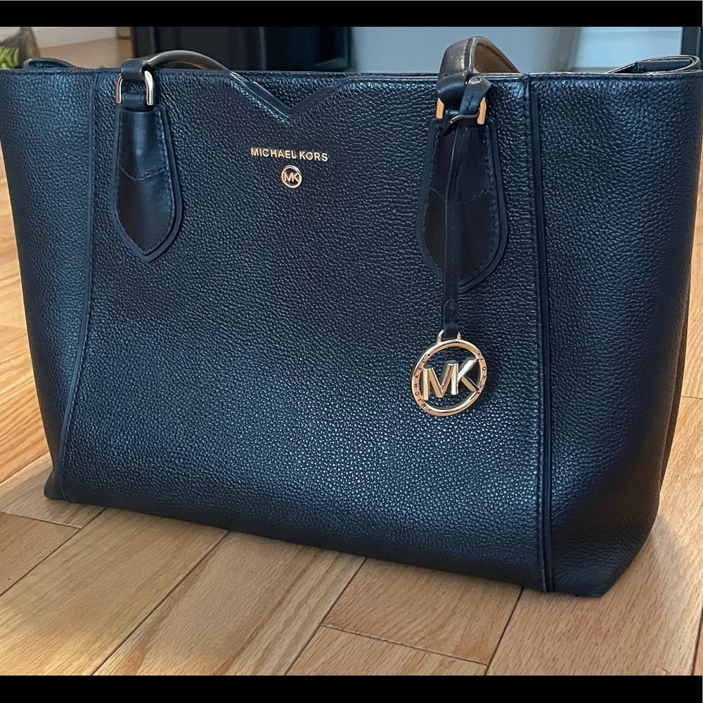 Michael Kors Mae Medium Black Pebbled Leather Tote Bag